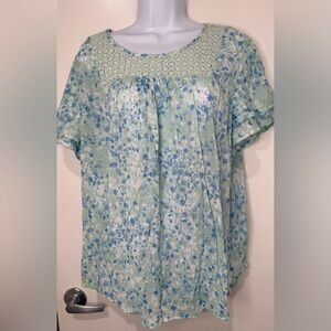 Liz Claiborne XL Chic Floral Women's Blouse in Blue and Green